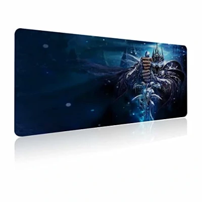 Immagine di tappetino per mouse XXL Lich King, da gioco computer portatile, scrivania, base in gomma antiscivolo, bordi cuciti, tessuto liscio, tastiera e mouse,