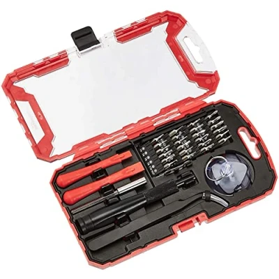 Immagine di Amazon Basics Set di cacciaviti per riparazione apparecchi elettronici, confezione da 32 pezzi, Rosso