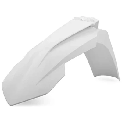 Immagine di POLISPORT 8574200002 Parafango anteriore replica OEM realizzato in plastica lucida durevole e resistente compatibile con le moto KTM colore bianco