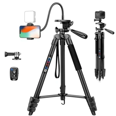 Immagine di JOILCAN 172cm Treppiede Smartphone a Collo D&#039;oca, Leggero Estensibile con Telecomando &amp; Supporto per Telefono, Fotocamera in Alluminio, Treppiedi Compatibile iPhone/Android