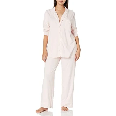 Immagine di Amazon Essentials Camicia a Maniche Lunghe in Modal di Cotone e Pigiama Tutta Lunghezza Donna, Rosa Pallido, 4XL Plus