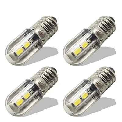 Immagine di Ruiandsion lampadina LED E10 220V 230V AC a risparmio energetico, luce indicatore, base vite 8mm, chipset 3030 4SMD, di upgrade, bianco (confezione da 4 pezzi)