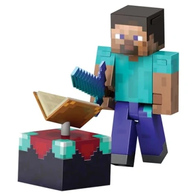 Immagine di Mattel Minecraft Steve Livello Diamante, action figure alta 14 cm con design pixelato e 3 accessori inclusi, personaggio dal videogioco da collezione, giocattolo per bambini, 6+ anni, HTM05
