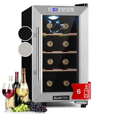 Immagine di Klarstein Cantinetta Vino, Vino Refrigerata a Zona Singola per Interno/Esterni, Frigo Bar, Cantina con Vetrina, Mini Bar Protezione UV, Touch Pad 11 18C 6 Bottiglie