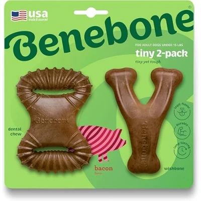 Immagine di Benebone Confezione da 2 pezzi masticare dentale, resistente, per masticatori aggressivi, vera pancetta, prodotto negli Stati Uniti.