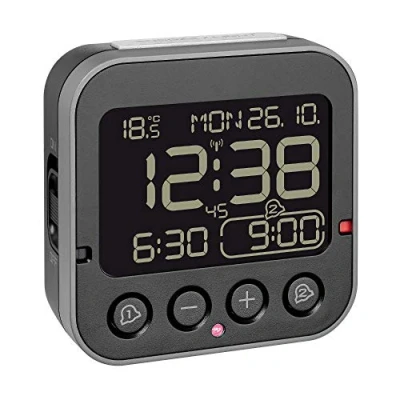 Immagine di TFA Dostmann 60.2552.01 Bingo 2.0 Sveglia digitale radio con indicatore di temperatura e display negativo (nero batterie)