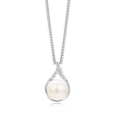 Immagine di Miore Collana Donna Argento, Catena con Ciondolo di Perla Coltivata d&#039;Acqua Dolce e Zirconi in Argento 925. Catenina Grumetta Lunga Cm 45. Pendente anallergico.