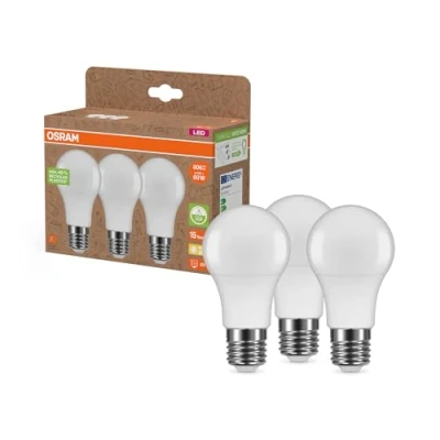 Immagine di OSRAM LAMPADE LED, classica forma a lampadina in plastica riciclata, 60W, 2700K, pacco da 3