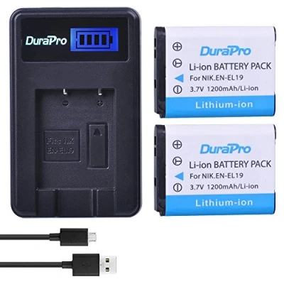 Immagine di DuraPro 2Pcs 3.7V 1200mAh EN EL19 Camera Battery + LCD USB Charger for Nikon Coolpix S2600 S2700 S3100 S3500 S4100 S4150 S4400 S5200 S6400 S6900