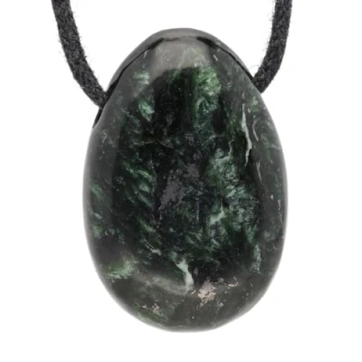 Immagine di Lebensquelle Plus Serafinite Seraphinite Ciondolo a goccia Pietra perforata con nastro di cotone preziosa alta qualità, semipreziosa,