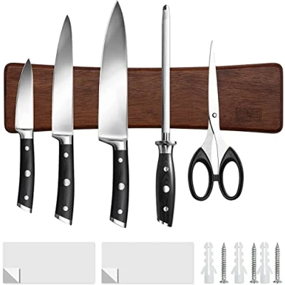 Immagine di HOSHANHO Portacoltello Magnetico, Barra Magnetica per Coltelli con Magnete Extra Forte, in Legno di Accacia Coltelli, Utensili e Attrezzi, 25cm