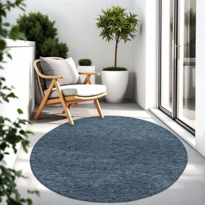 Immagine di TT Home Tappeto Per Esterni Cucina Balcone Terrazza Design Moderno Monocolore, Colore:Blu, Dimensione:200 cm tondo