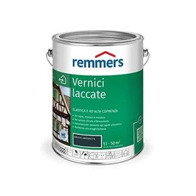 Immagine di Remmers Vernice coprente grigio antracite (RAL 7016), 5 litri, smalto a base d&#039;acqua per interno ed esterno, pittura protettiva dagli agenti atmosferici legno, sottofondi minerali e molti altri tipi di supporto