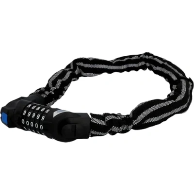 Immagine di Fischer 85865 Lucchetto per Bicicletta con Strisce Riflettenti, 80 cm, Serratura a Combinazione 5 rulli numerici 100 Combinazioni, Rullo Illuminato