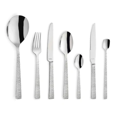 Immagine di Amefa Set di posate Felicity, 42 pezzi, lucidate a specchio, martellate, lavabili in lavastoviglie