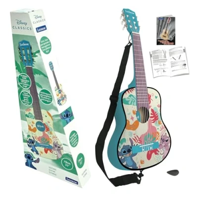 Immagine di Lexibook, Disney Stitch, La mia prima chitarra acustica in legno, 6 corde nylon, 78 cm (30&quot;), Guida all’apprendimento, plettro e tracolla inclusi, Blu, K2000D