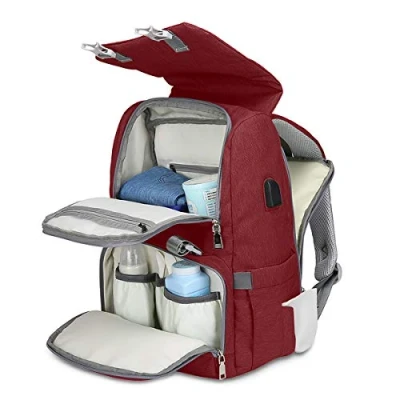 Immagine di SONARIN Multifunzione Impermeabile Zaino Fasciatoio Bambino con da viaggio,interfaccia USB,Bottiglia borse termiche,Grande Capacità,Lavabile in lavatrice,Resistente(Rosso)