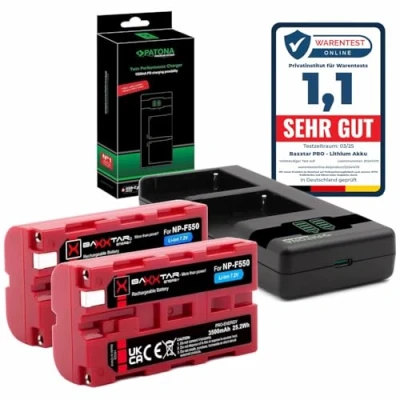 Immagine di Baxxtar Pro NP F550 F570 batterie (2x 3500 mAh) con caricatore USB PD Performance 161951 (max. 1500 mA)