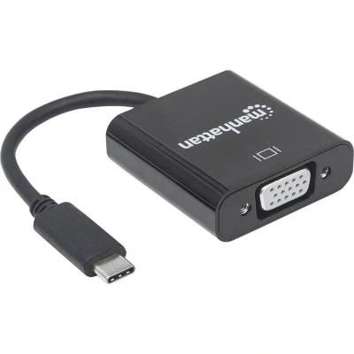 Immagine di Manhattan 151771 USB / VGA Adattatore [1x Spina C 3.2 Gen 2 (USB 3.1) 1x Presa VGA] Nero Codifica a colori, Flessibile, Schermatura fogli, Certificato