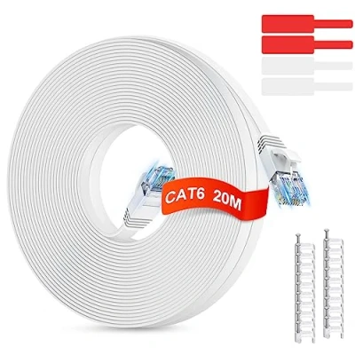 Immagine di GLCON Cavo Ethernet 20 metri Cat 6 Gigabit 1Gbps Alta Velocità LAN RJ45 Piatto Internet e di rete Compatibile con Cat.5e Cat.6 per PS5 PS4 PC Router Modem Switch Smart TV