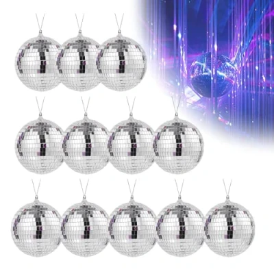 Immagine di sfera da discoteca, piccola a specchio, 12 pezzi (3 cm), colore argento, per feste, carnevale, compleanno, decorazione specchio soffitto, feste (argento)