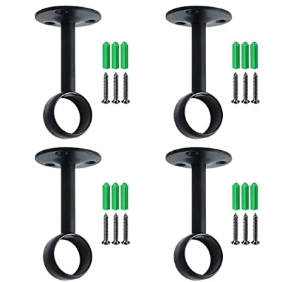 Immagine di 4 Pezzi Staffa per Bastone Tende, Supporto Asta della Tenda, di Tenda Nera, Rod, con 6 Viti e ad Espansione, Appendere Bastoni Tende al Soffitto