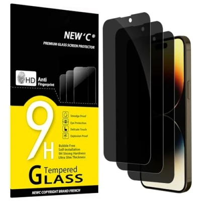 Immagine di NEW&#039;C 3 Pezzi, Pellicola Protettiva Privacy per iPhone 14 Pro Max (6,7 Pollici), Angolo di 28 Gradi Migliorato, Durezza Ultra Resistente 9H, Senza Bolle