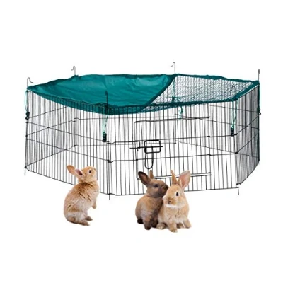 Immagine di Relaxdays Recinto per Conigli con Copertura in Rete, Recinzione Roditori, Parasole, D 110 cm, Verde
