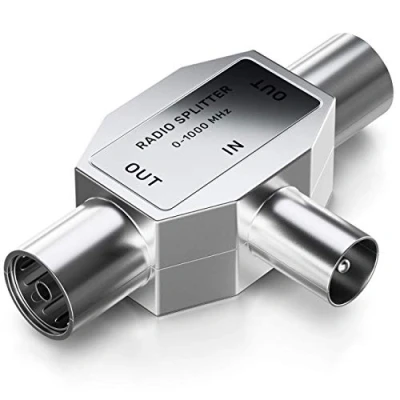Immagine di deleyCON Distribuzione Antenna T Accoppiamento Due Dispositivi Distributore per la Radio Adapter Coassiale 2x Presa Argento