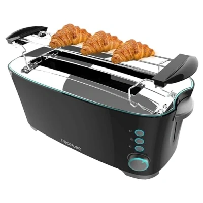 Immagine di Cecotec Toast&amp;Taste Extra Double B, 1350 W di potenza, doppia scanalatura lunga per 2 toast, spegnimento e pop up automatico, acciaio inossidabile, aste superiori