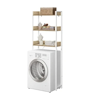 Immagine di EUGAD Scaffale Sopra Lavatrice a 3 Ripiani, Mobile da Bagno Salvaspazio, Porta Detersivi, WC, con Bordi Rialzati, Bianco e Legno Chiaro, 63x166.5x25cm