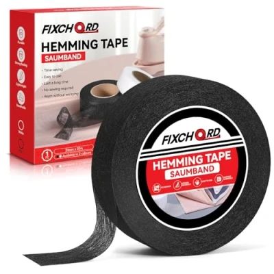 Immagine di FIXCHORD Nastro Termoadesivo per Orlo, Wonder Web Orli, Termoadesivo, Tessuti Fusibili Extra Forte Abbigliamento, Tende, Stiratura e Incollaggio, Nero, 30M*30MM