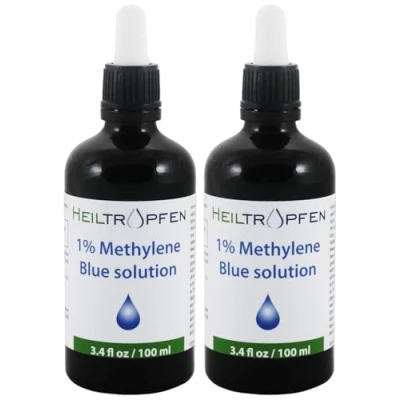 Immagine di 2x Soluzione di blu metilene 1% gocce liquide 100ml Purezza ultra elevata USP Ingredienti grado farmaceutico Testato da terze parti Senza formaldeide Set due Heiltropfen®