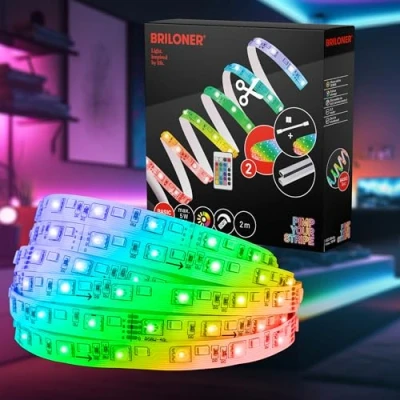 Immagine di BRILONER Pimp your Stripe Starter Set Striscia led da 2 m, controllo vocale tramite app, cavo 3 RGBW colorato, accorciabile, autoadesiva, striscia, gaming, retroilluminazione tv