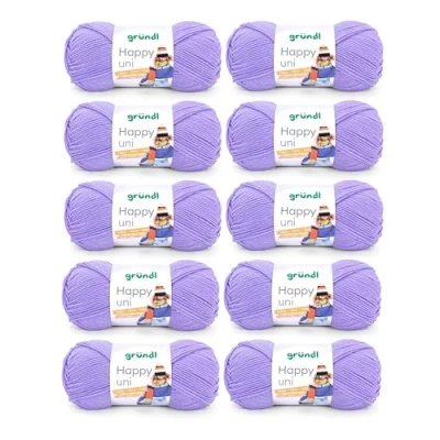 Immagine di Gründl Happy Uni (Filato per Maglieria e Uncinetto con Carattere simile alla Lana in 100% poliacrilico, Anti Pilling, 100 g / 250 m, Dimensioni dell&#039;ago: 4 5, 10 x g), Viola