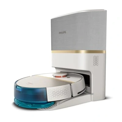 Immagine di Philips HomeRun Serie 7000 Robot Aspirapolvere e Lavapavimenti con Mappatura, Alta Potenza Asp.ne (5000 Pa), Ril.to Piccoli Ostacoli, Stazione, per Tappeti Peli di Animali, App WiFi, XU7100/02