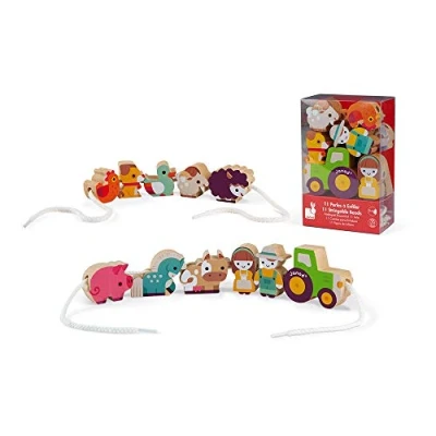 Immagine di Janod Set of 11 Solid Wood Bead Figurines Double Sided Farm Theme From 2 years, J05315