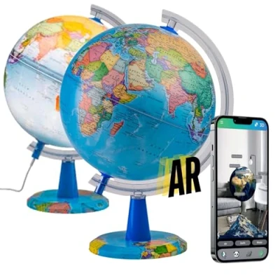 Immagine di EXERZ 20cm Mappamondi luminoso mappa inglese Globo terrestre interattivo AR (Globe + App), giocattoli STEM regali per bambini dai 4 ai 12 anni iOS e Android