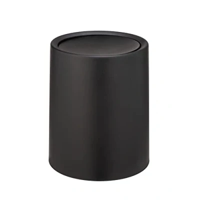 Immagine di WENKO Pattumiera a ribalta Atri, portarifiuti per cosmetici da 6 l con coperchio, secchio interno in plastica di qualità, supporto integrato sacchetto invisibile, (L/PxA): Ø 21x25,5cm, nero