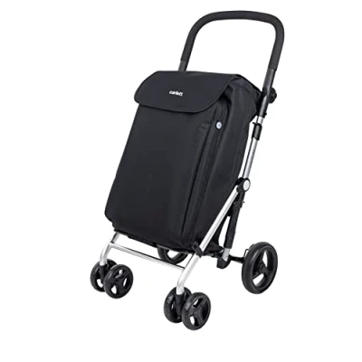 Immagine di Carlett Carrello da supermercato pieghevole con 4 ruote e grande capacità di 32 kg, borsa principale 58 l, termica 12 l tessuto resistente all&#039;acqua Colore nero