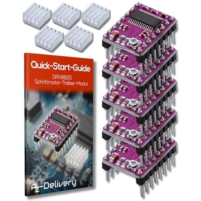 Immagine di AZDelivery 5 x DRV8825 Stepper Driver Modulo con Dissipatore, compatibile Arduino, RAMPE 1.4, CNC Shield, stampante 3d, Prusa Mendel incluso un E Book!