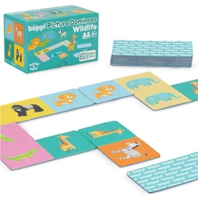 Immagine di boppi Set Domino Gioco con immagini per bambini piccoli Montessori/STEM colorati a tema animali selvatici Giochi dai 3 anni in su