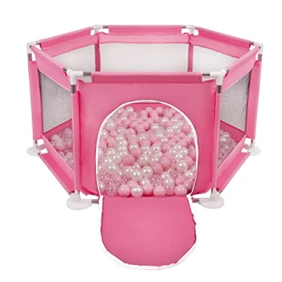 Immagine di SELONIS Recinto Esagonale Per Bambini Con 400 Palline Colorate Di Plastica 6 Cm, Rosa:Rosa Chiaro/Perla/Trasparent