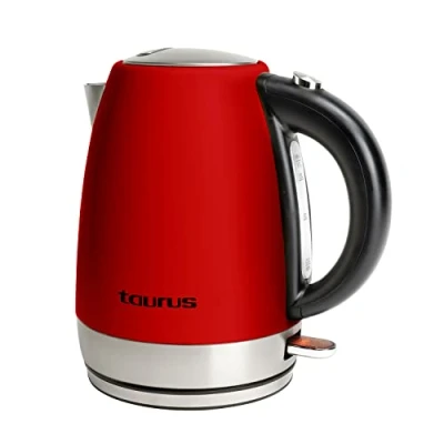 Immagine di Taurus Vintage Red Bollitore, 2200W, 1,7L, base girevole 360º, ergonomico, spegnimento automatico, pulsante di apertura, filtro rimovibile, alloggiamento del cavo, acciaio inossidabile, rosso