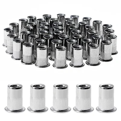 Immagine di Gueenky 100 Pezzi Dadi Rivetti Filettati in Acciaio Inox, M8 a Testa Piatta, Assortimento Inserti Mobili Legno (14 mm x 18 mm)
