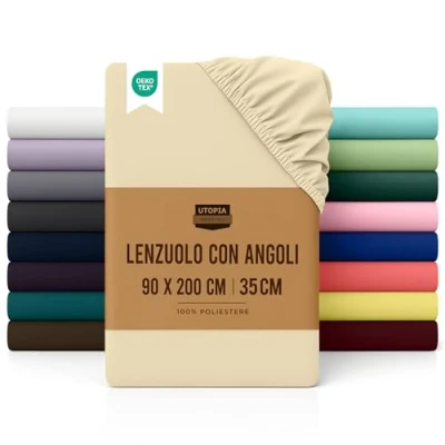 Immagine di Utopia Bedding Lenzuolo con Angoli Una Piazza 90x200cm Beige Microfibra Spazzolata sotto Singolo Elasticizzato