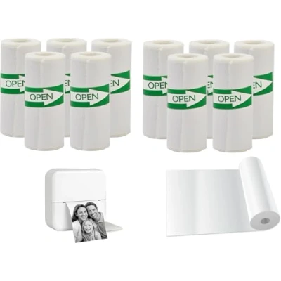 Immagine di Papp&#039;N&#039;Roll Rotoli di carta per stampante termica, 57 x 30 mm, 10 rotoli, autoadesivi, senza BPA, compatibili con peripage A6, GuKKK
