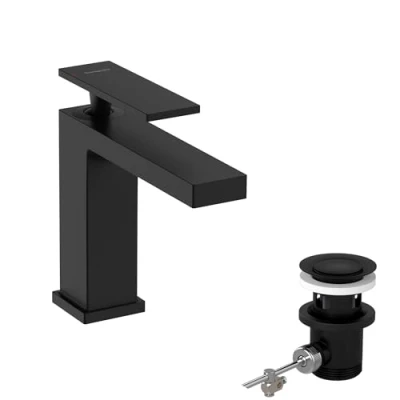 Immagine di hansgrohe Tecturis E Rubinetto per Lavabo con Scarico A Tirante, Miscelatore Risparmio Idrico (Ecosmart) Altezza Bocca 110 Mm, Nero Opaco