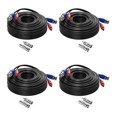Immagine di Anlapus 4 x 20m/65FT HD Multifunzioni Cavo Video Sorveglianza Telecamera Analog Kit DVR CCTV BNC RCA DC Alimentatore Sistema di Videosorveglianza Colore Nero
