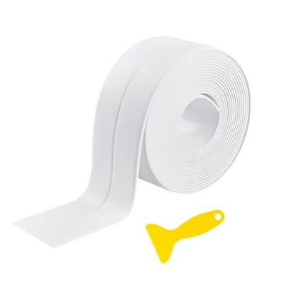 Immagine di Dreetino, Nastro sigillante per vasca da bagno, con striscia adesiva 3,4 m, cucina, WC, angolo parete, strumento di tenuta, bianco